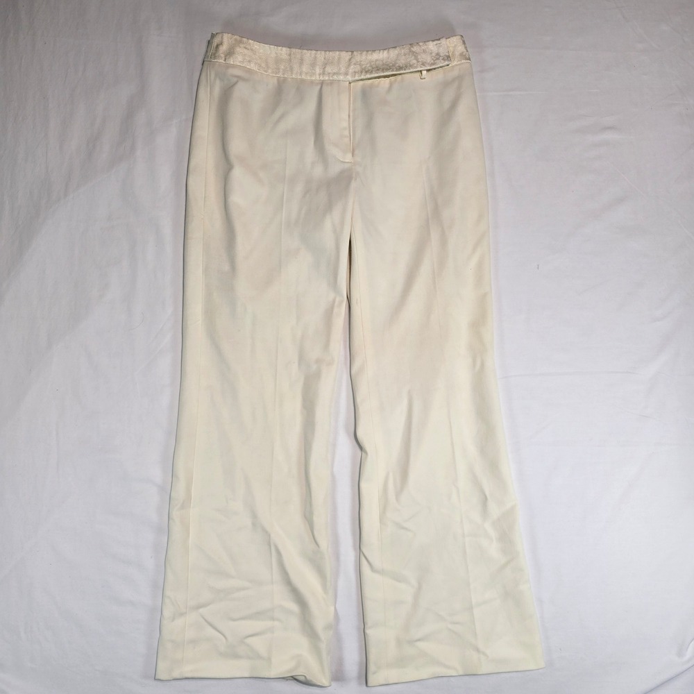 Apostrophe Stretch Ivory Wide Leg Dress‎ Pants Jacquard Waistband Size 6